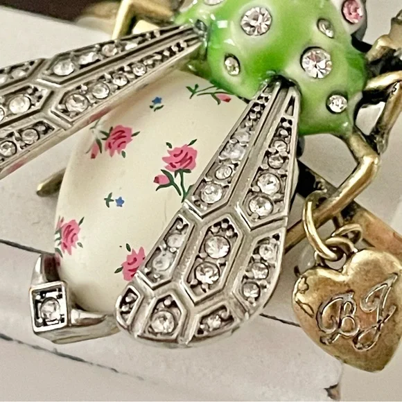 Betsey Johnson Vintage Critters Art Deco Rosebud Bug Fly Hinged Bangle Bracelet - Picture 7 of 12